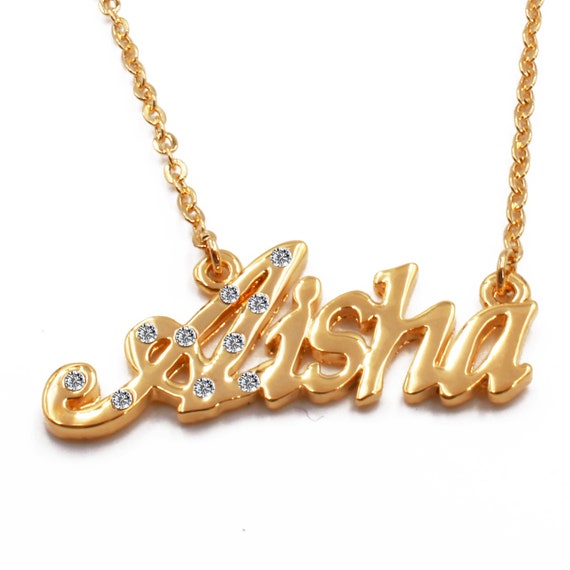 Aisha Name Necklace 18ct Gold Plated Includes Gift Box & Bag - Etsy