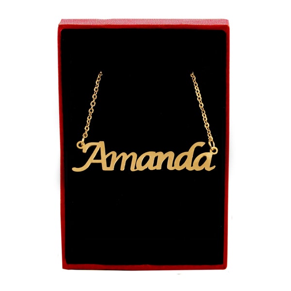 Gold Plated Name Necklaces - Alice, Alicia, Alina, Alisha, Alison, Aliyah, Allison, Alyssa, Amal, Amanda, Amani, Amaya | Free Gift Bag & Box