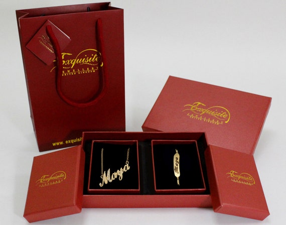 Name Necklace Maya 18K Gold Plated Includes Bag /& Gift Box
