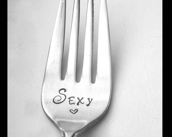 Stamped Fork Sexy Gift Vintage Engraved Silverware Dessert Dinner Forks Romantic Gifts Under 15 Personalized Funny Flatware