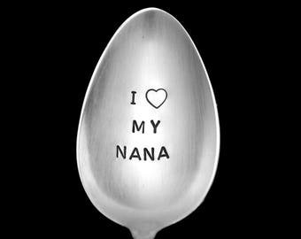 Stamped Spoon, Nana Spoon, Engraved Vintage Silverware, I Love Nana,  Gift For Grandma Funny Spoons Floral SIlverware Gifts Under 15