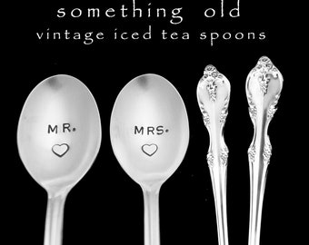 Mr Mrs Stamped Iced Tea Parfait  Spoon Something Old Wedding Engagement Gift Silverware Dessert Spoons Romantic Gifts Under 30