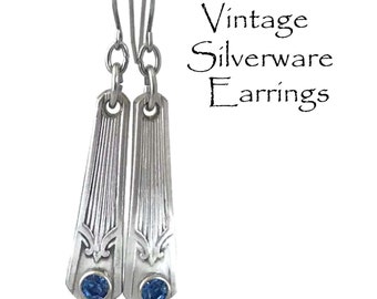 Silverware Earring with Crystals Stainless Steel Ear Wires, Spoon Earrings Bridesmaid Jewelry Gifts Under 30 Gifts for Her  Flatware Jewelry