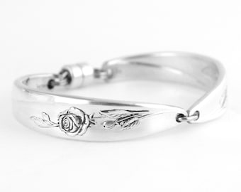 Bracelet cuillère, rose du matin argenterie bracelet cuillère en argent bijoux de demoiselle d'honneur floral manche cuillère plaqué argent