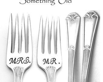 Stamped Wedding Forks Mr Mrs Fork Something Old Vintage Floral Hand Stamped Dinner Fork Mr Mrs Flatware Engagement Gift Fidelis Silverware