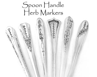 Silverware Stamped Herb Markers, Set of 6 or Individual Herb Garden Plant Stakes Silverware Markers, Picks Hostess Gift You Choose the Herbs