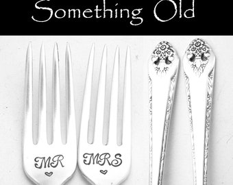 Stamped Wedding Forks Mr Mrs Fork Something Old Lovely Lady Vintage Engraved Dinner Fork Mr Mrs Flatware Engagement Gift Floral SIlverware