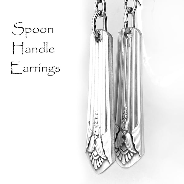 Spoon Handle Earrings with Stainless Steel Ear Wires Art Deco Silverware Jewelry Silver Spoon Earrings Gifts Under 25 Guild Silver Plate