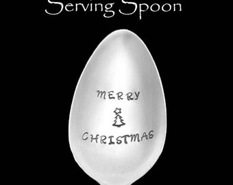 Stamped Spoon  Merry Christmas Vintage Holiday Silverware Hostess Housewarming Gifts Under 15 Winter Theme Party Engraved Spoon