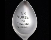 Stamped Spoon, Gift For Nurse, Trauma Queen, Hand Stamped Silverware, Funny Spoons Gifts Under 15 Personalized Flatware