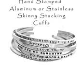 Hand Stamped Aluminum Cuff Bracelet Stainless Steel Skinny Hammered Stacking Cuffs Customized Personalized Jewelry Engraved Mantra Bracelet