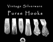 Spoon Handle Purse Hook, Engraved Silverware Hand Stamped Key Ring Vintage Spoons Gifts Under 15 Pocketbook Hook Gift for Her