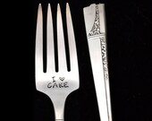 Stamped Fork I Love Cake Vintage Silverware, Dessert Fork, Funny Forks Gifts Under 15 for Cake Lover Caprice Nobility Silver Plate