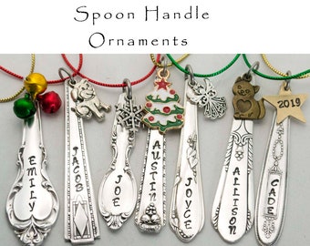 Stamped Spoon Ornament Personalized Vintage Silverware Handle Christmas Ornament, Gift Tag, Holiday Decorations, Gifts Under 15