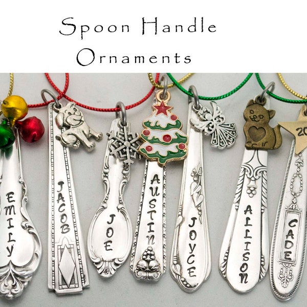 Stamped Spoon Ornament Personalized Vintage Silverware Handle Christmas Ornament, Gift Tag, Holiday Decorations, Gifts Under 15