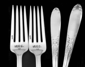 Stamped Forks Mrs and Mrs Fork Same Sex Marriage Vintage Wedding Silverware Something Old Dinner Fork Mr & Mr Forks Kind Edward Silver Plate