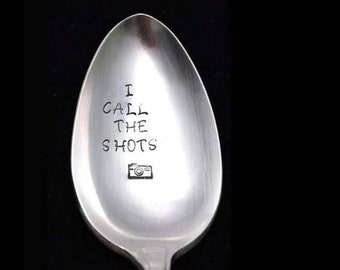 I Call the Shots Stamped Spoon, Engraved Camera Vintage Serving Utensil  Gift For Photographer, personalized Flatware, Gifts Under 15