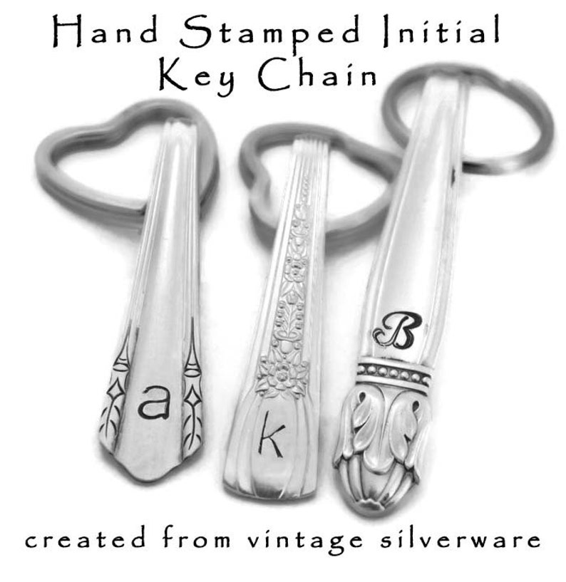Spoon Handle Initial Key Chain Hand Stamped Engraved Etsy