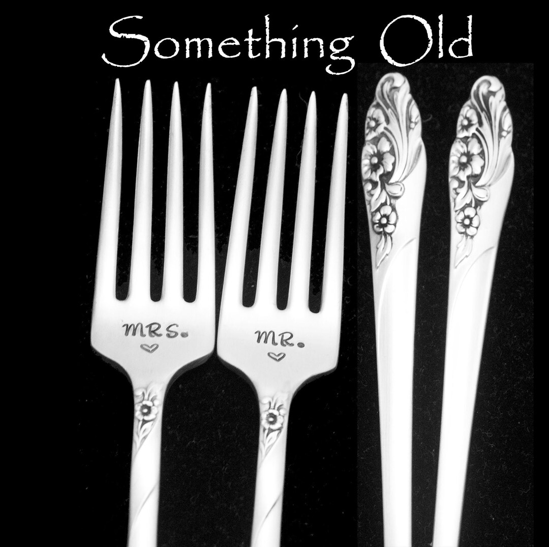 Stamped Wedding Forks Mr Mrs Fork Something Old Vintage Hand Stamped