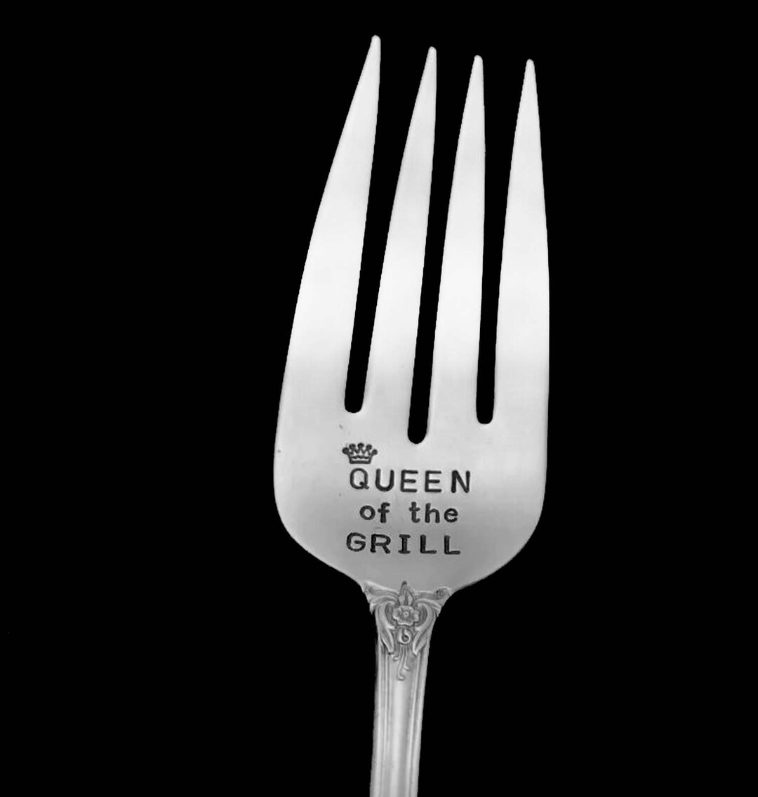 Queen of the Grill Meat Fork, Mother's Day Gift Vintage Hand Stamped