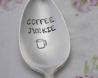 Coffee Junkie Stamped Vintage Spoon: Coffee Lover Gift