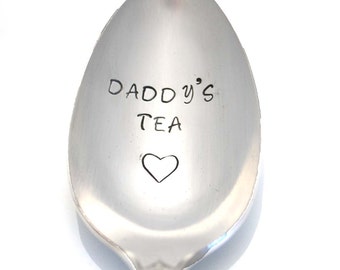 Stamped Spoon Daddy's Tea Vintage Silverware Gift For Dad Personalized Teaspoon Gifts Under 15 Hand Stamped Father's Day Gift