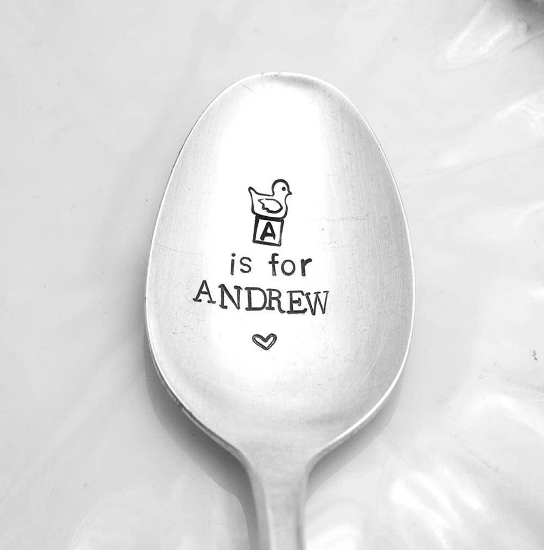 Stamped Spoon, Baby Name Personalized Engraved Vintage Silverware Gifts