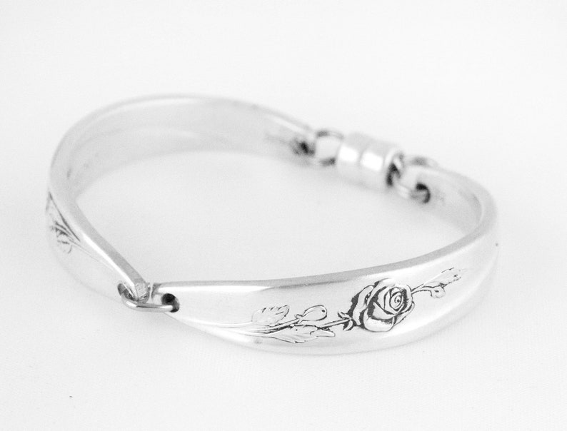 Spoon Bracelet, Morning Rose Silverware Silver Spoon Bracelet Bridesmaid Jewelry Floral Silver Plated Spoon Handle zdjęcie 4