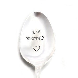 I Love Mommy, Hand Stamped Spoon, Engraved Vintage Silverware Gift for Mom Personalized Flatware Gifts Under 15 Mother's Day Gift
