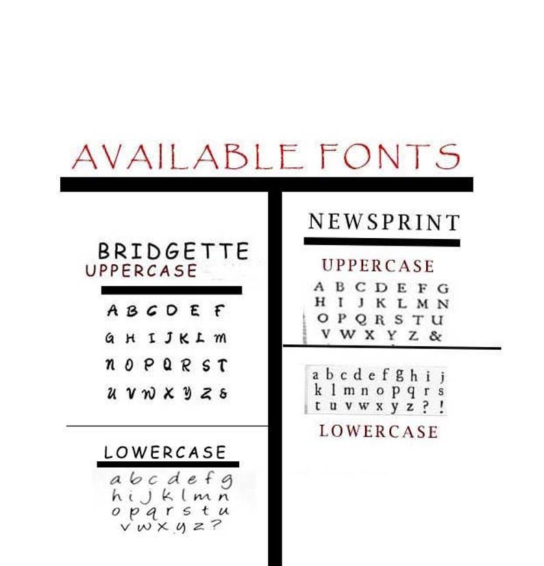 May include: A black and white image showing two different fonts: Bridgette and Newsprint. Both fonts are shown in uppercase and lowercase letters, numbers, and symbols.