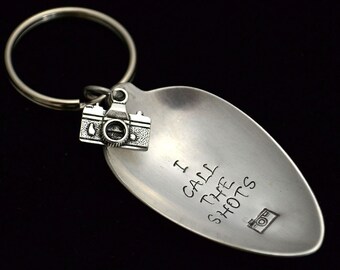 Stamped Spoon Keychain: Photographer Gift, Camera Charm