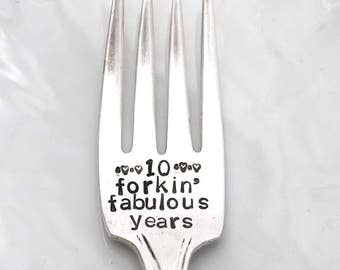 Stamped Fork Anniversary Gift Personalized Flatware Forkin' Fork Hand Stamped Silverware Dessert Forks Romantic Gifts Under 15 Funny Forks