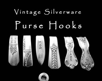 Spoon Handle Purse Hook Key Chain, Engraved Silverware Hand Stamped Key Ring Vintage Spoons Gifts Under 15  Pocketbook Hook Gift for Her