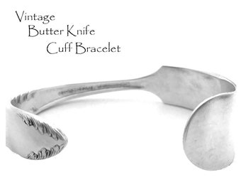 Spoon Cuff Bracelet 6.5" Vintage Silverware Jewelry Butter Knife Gifts Under 25 Bridesmaid Jewelry King Edward Silver Plate Art Deco