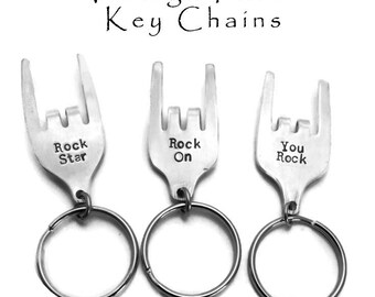 Stamped Vintage Fork Key Chain: Rock Star Gift