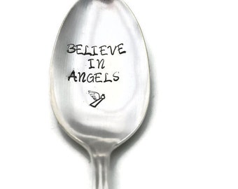 Stamped Vintage Silver Plated Spoon: Believe in Angels, Inspirational Gift
