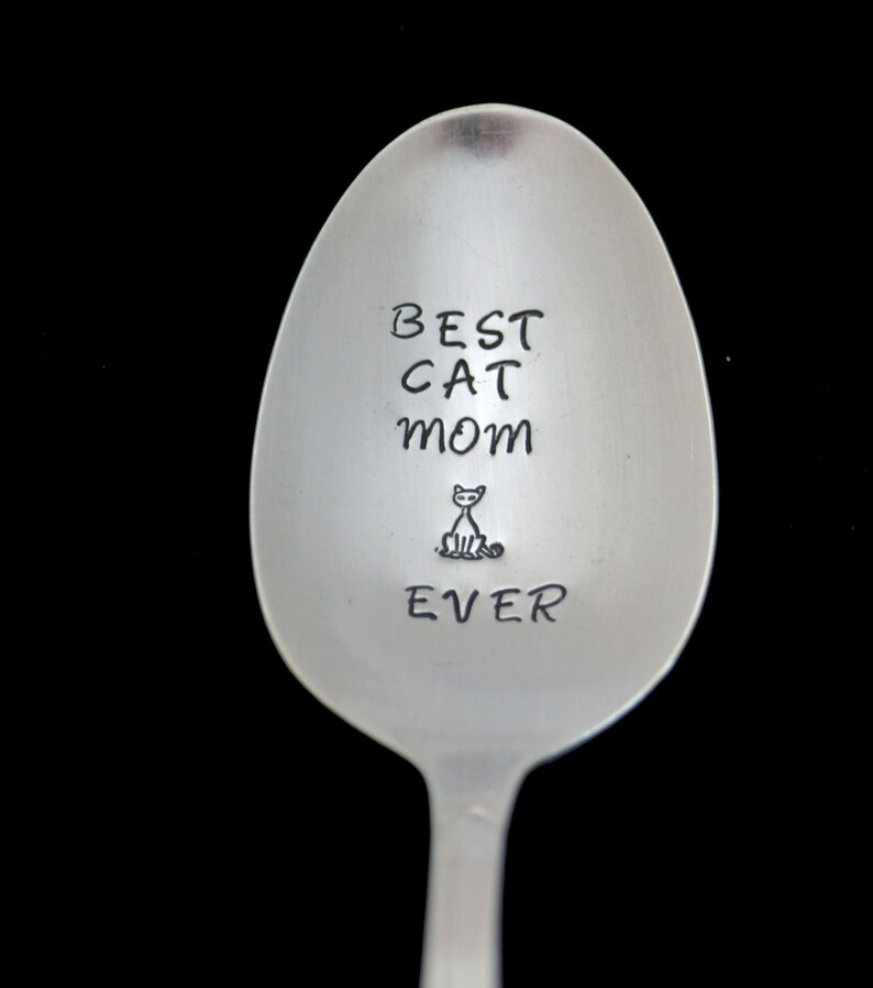 Stamped Cat Spoon Hand Stamped Vintage Silverware Best Cat Mom Etsy