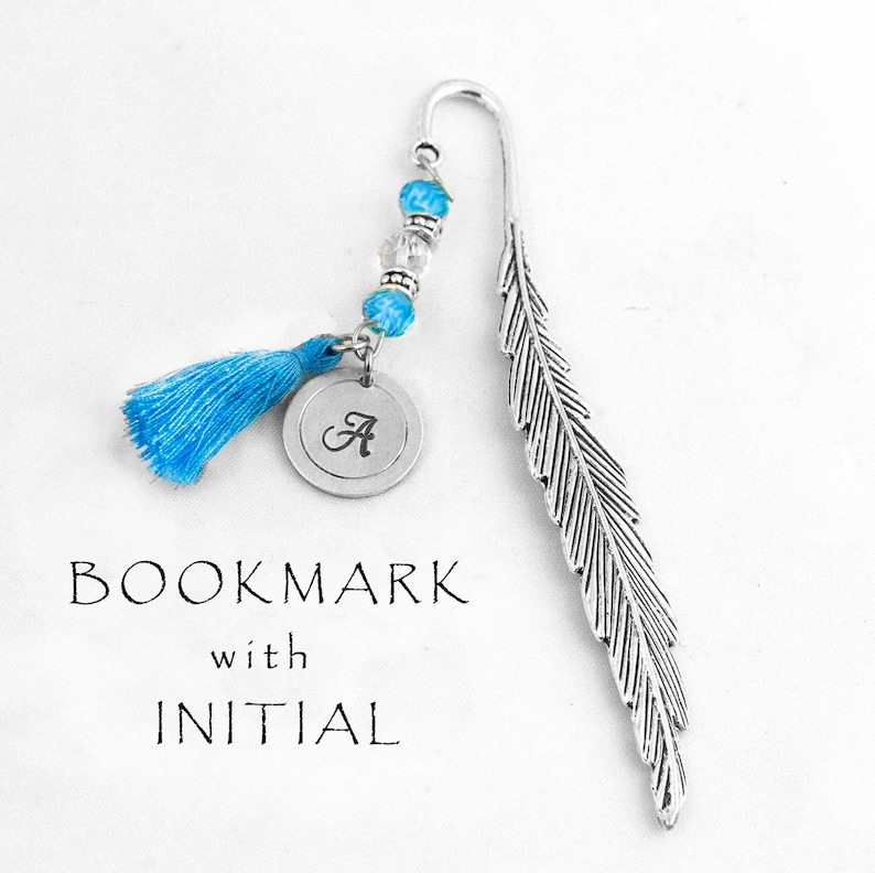 Initial Bookmark, Personalized Gifts. Feather Bookmark, Crystal Bookmark with Tassel, Gift for Teacher Graduate Book Lover Gifts Under 15, image 1