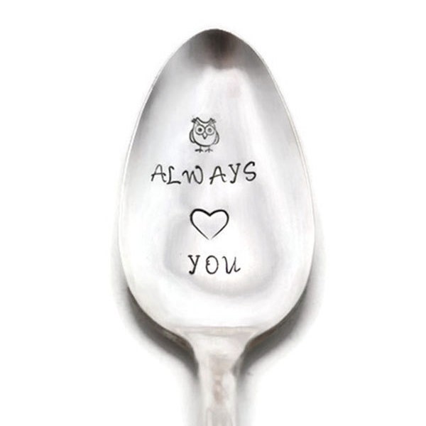 Stamped Spoon, Owl Always Love You, Gifts Under 15 - Vintage Personalized Silverware - Owl Spoon - Romantic Gift