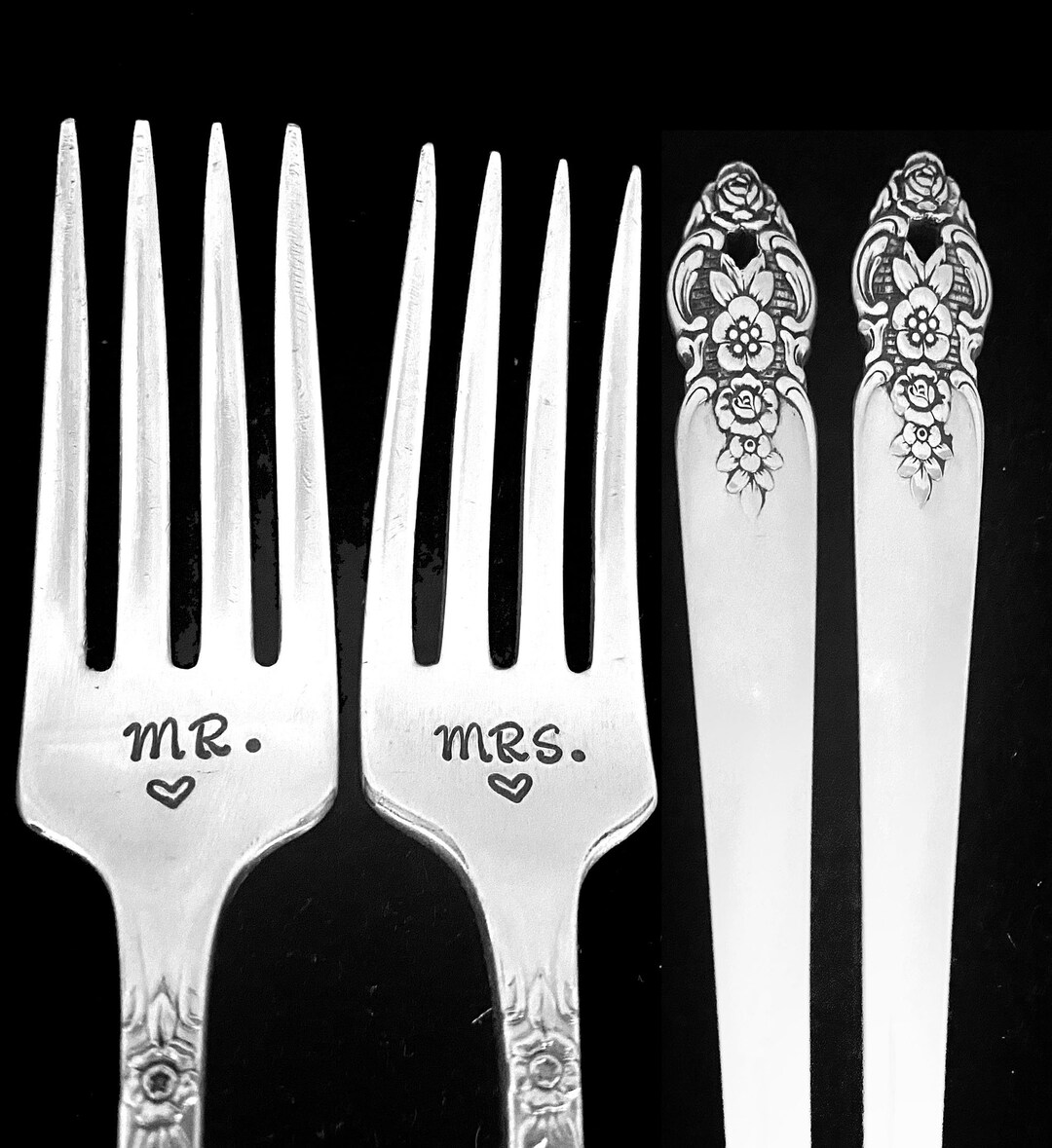 Stamped Wedding Forks Mr Mrs Fork Something Old Vintage Hand Stamped