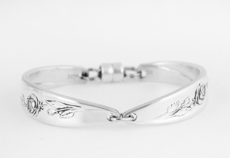 Spoon Bracelet, Morning Rose Silverware Silver Spoon Bracelet Bridesmaid Jewelry Floral Silver Plated Spoon Handle zdjęcie 2