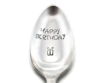 Stamped Spoon Happy Birthday Vintage Silverware Gifts Under 15 Personalized Funny Spoons, Engraved Flatware