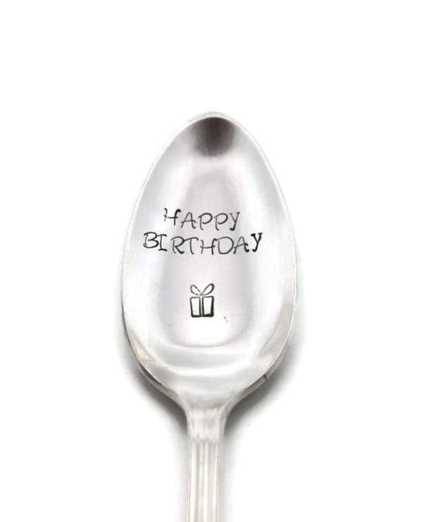 Happy Birthday hand stamped spoon Home & Living Dining & Serving etna