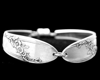 Spoon Bracelet, Queen Bess Silverware Silver Spoon Bracelet Bridesmaid Jewelry Floral Silver Plated Spoon Handle