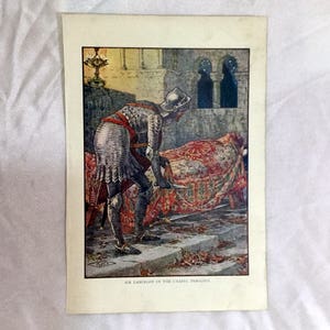 Walter Crane Color Print 1911 Sir Lancelot in the Chapel Perilous King Arthur