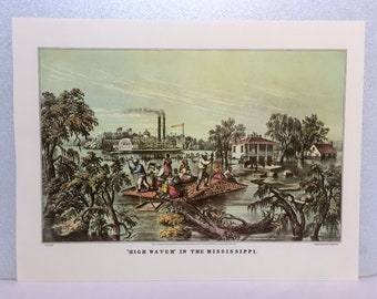 Vtg Art Orig Print ROUNDING A BEND ON THE MISSISSIPPI