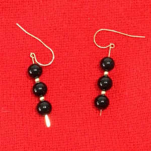 Vintage Black Onyx Earrings Set Three Beads FREE US Shipping Mid Century Classic Dangles image 2