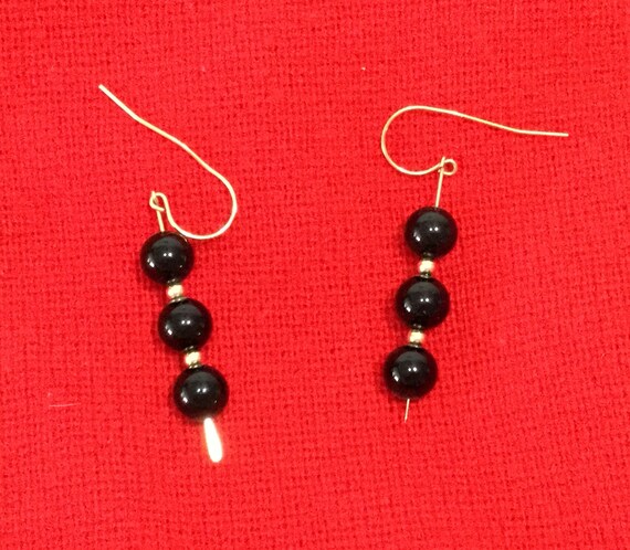 Vintage Black Onyx Earrings Set Three Beads FREE … - image 2