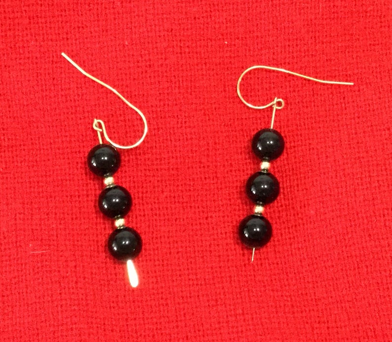 Vintage Black Onyx Earrings Set Three Beads FREE US Shipping Mid Century Classic Dangles image 2