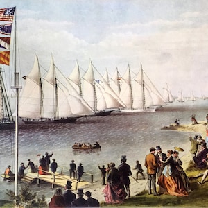 CURRIER & Ives Vintage 1869 Art Print The New York Yacht Club Regatta Sailing